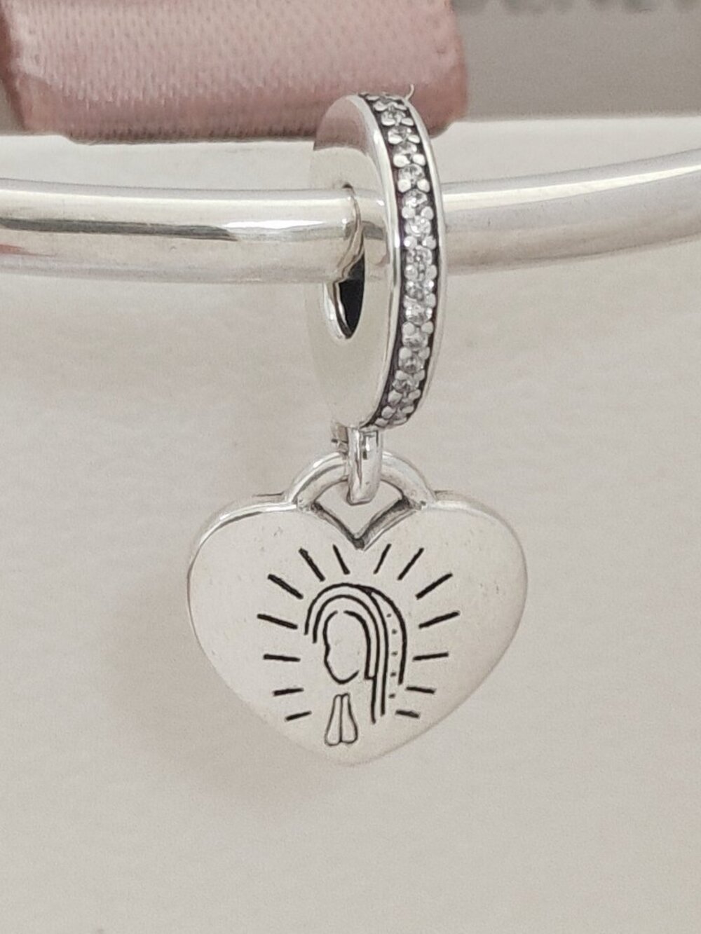 Pandora Virgen de Guadalupe Heart Dangle Charm Bracelet S925 Sliver Pendant